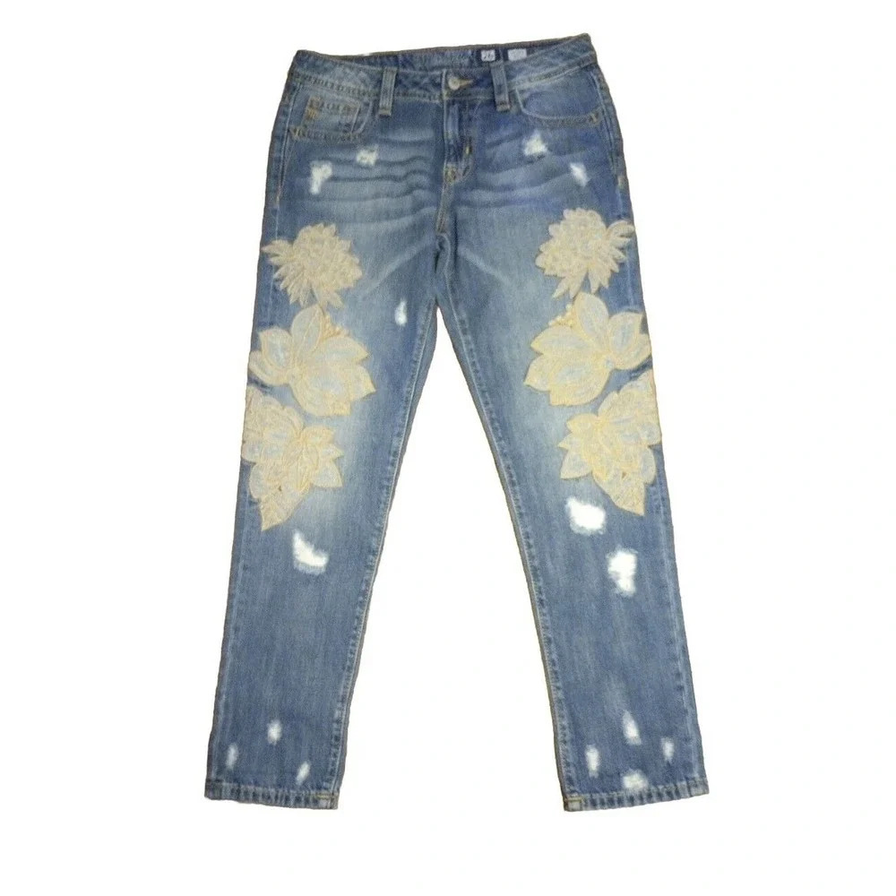 Miss Me Boyfriend Ankle Jeans Mid-rise Womens 26 Floral Embroidered New
